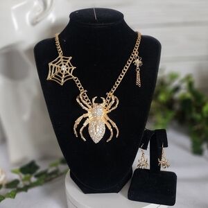 Gold Statement Spider Necklace and Earrings Set